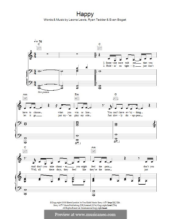 Happy: Para vocais e piano (ou Guitarra) by Evan Kidd Bogart, Leona Lewis, Ryan B Tedder