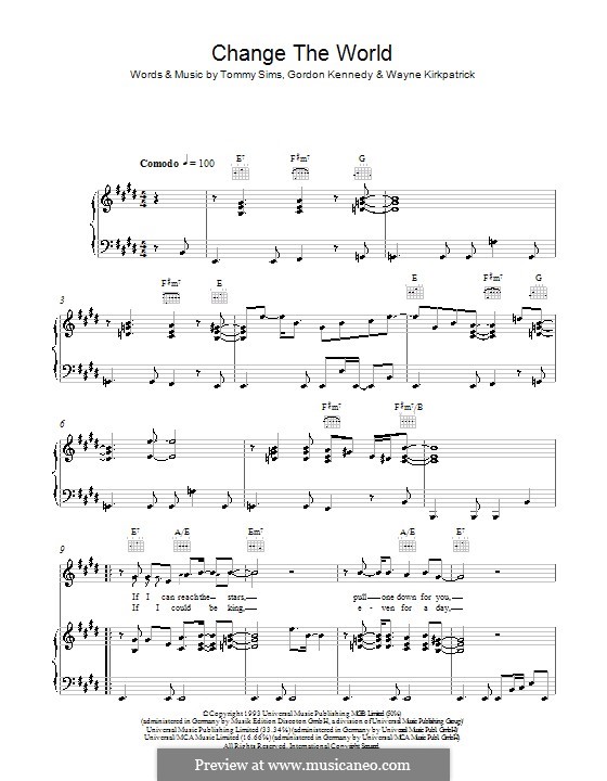 Change the World (Eric Clapton and Wynonna): Para vocais e piano (ou Guitarra) by Gordon Kennedy, Tommy Sims, Wayne Kirkpatrick