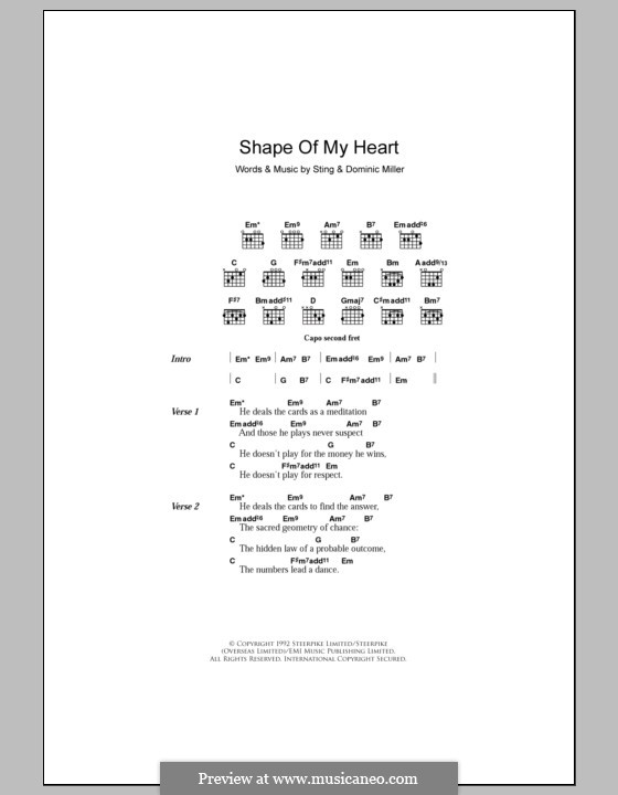 Стинг табы Shape of my Heart. Стинг Shape of my Heart Ноты для гитары. Shape of my Heart табы для гитары. Шейпов май харт текст