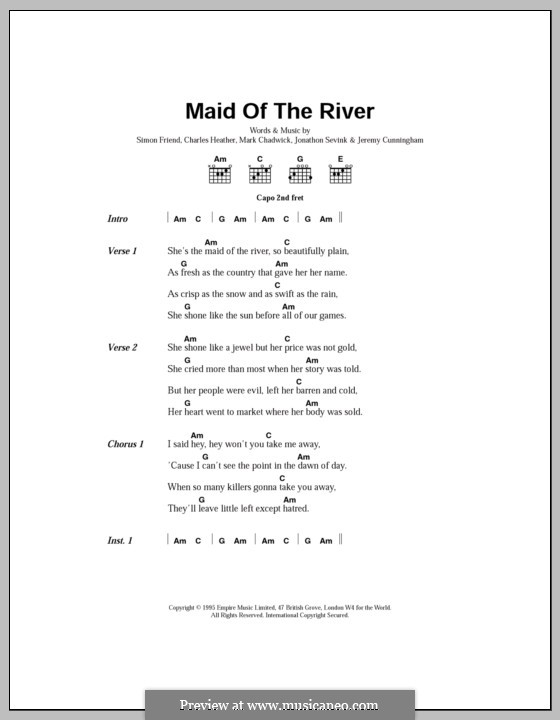 Maid of the River (The Levellers): Letras e Acordes by Charles Heather, Jeremy Cunningham, Jonathan Sevink, Mark Chadwick, Simon Friend