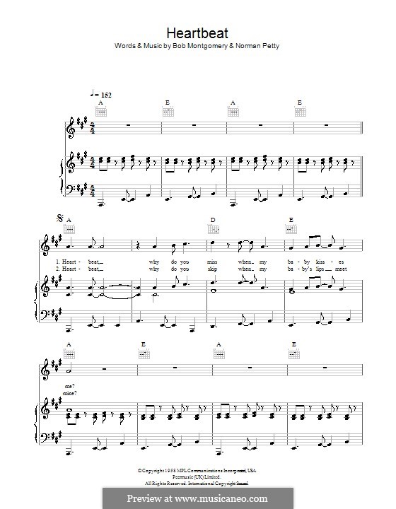 Heartbeat (Buddy Holly): Para vocais e piano (ou Guitarra) by Bob Montgomery, Norman Petty