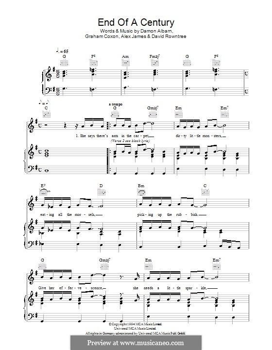 End of a Century (Blur): Para vocais e piano (ou Guitarra) by Alex James, Damon Albarn, David Rowntree, Graham Coxon