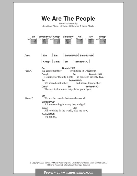 We are the People (Empire of the Sun): Letras e Acordes by Jonathan Sloan, Luke Steele, Nicholas Littlemore