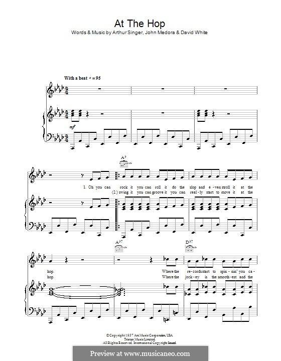 At the Hop (Danny & The Juniors): Para vocais e piano (ou Guitarra) by Arthur Singer, David White, John Medora