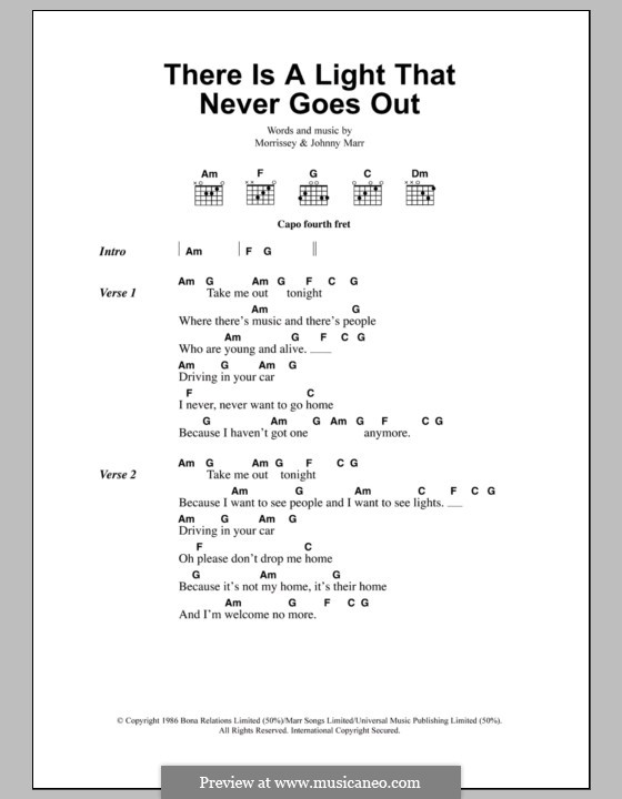 There Is a Light That Never Goes Out (The Smiths): Letras e Acordes by Morrissey, Johnny Marr