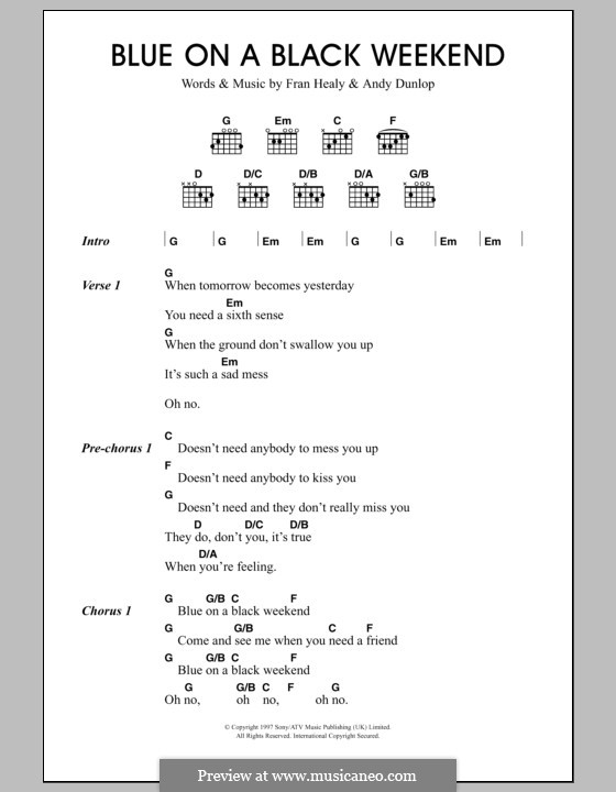 Blue on a Black Weekend (Travis): Letras e Acordes by Andrew Dunlop, Fran Healy