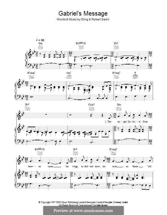 Gabriel's Message: Para vocais e piano (ou Guitarra) by Sting, Robert Sadin