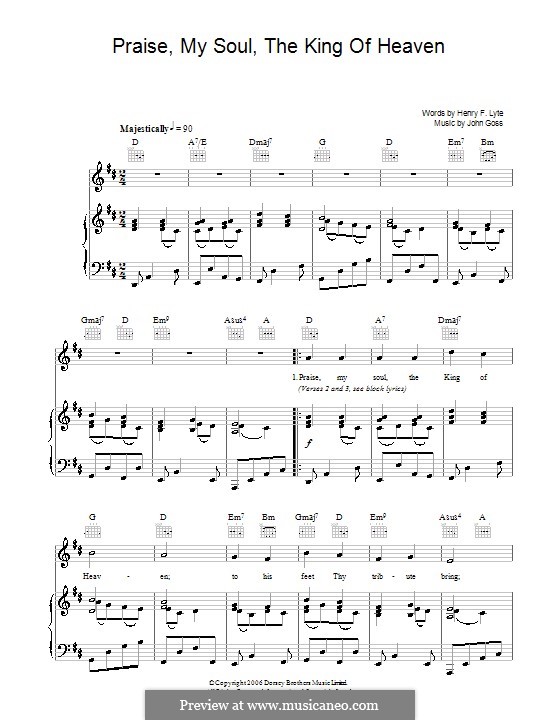 Praise, My Soul, the King of Heaven: Para vocais e piano (ou Guitarra) by John Goss