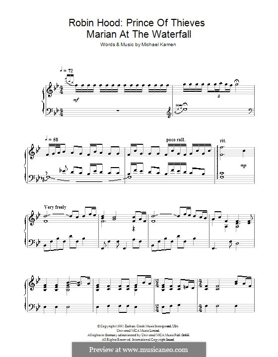 Robin Hood: Prince of Thieves (Marian at the Waterfall): Para Piano by Michael Kamen