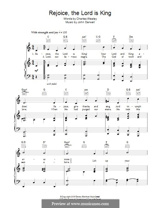 Rejoice the Lord Is King: Para vocais e piano (ou Guitarra) by John Darwall