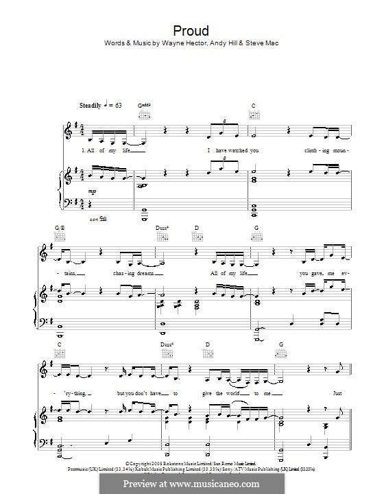 Proud (Susan Boyle): Para vocais e piano (ou Guitarra) by Andrew Hill, Steve Mac, Wayne Anthony Hector