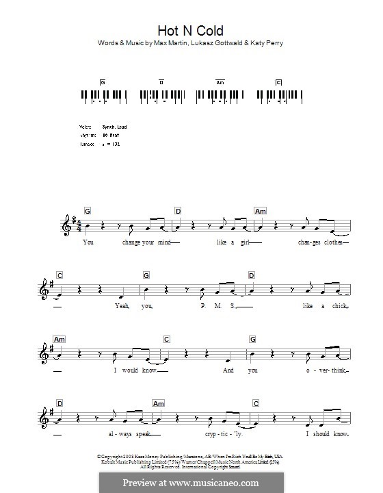 Hot n Cold: para teclado by Katy Perry, Lukas Gottwald, Max Martin