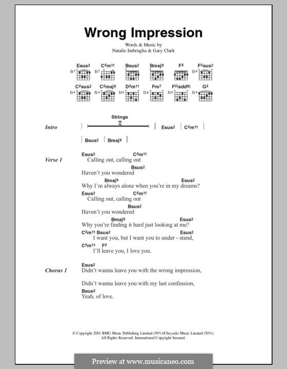 Wrong Impression: Letras e Acordes by Gary Clark, Natalie Imbruglia