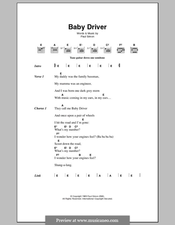 Baby Driver (Simon & Garfunkel): Letras e Acordes by Paul Simon