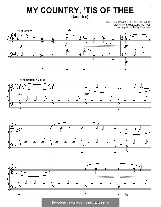 My Country, 'Tis Of Thee (America): Para Piano by folklore