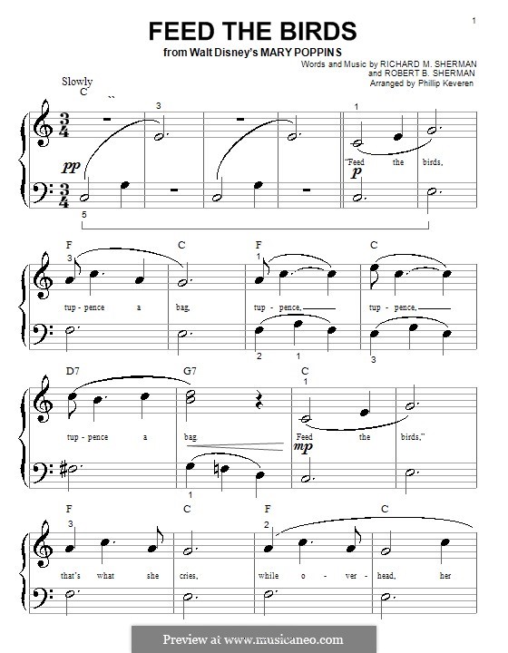 Feed the Birds (Tuppence a Bag): para piano (versão facil) by Richard M. Sherman, Robert B. Sherman