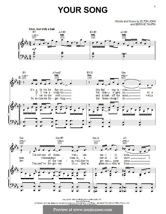 Your Song: Para vocais e piano (ou Guitarra) by Elton John
