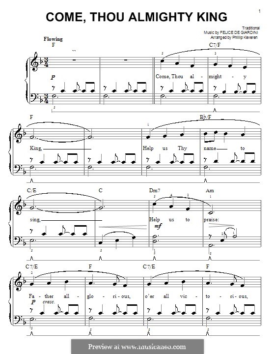 Come, Thou Almighty King: versão facil para piano by Felice Giardini