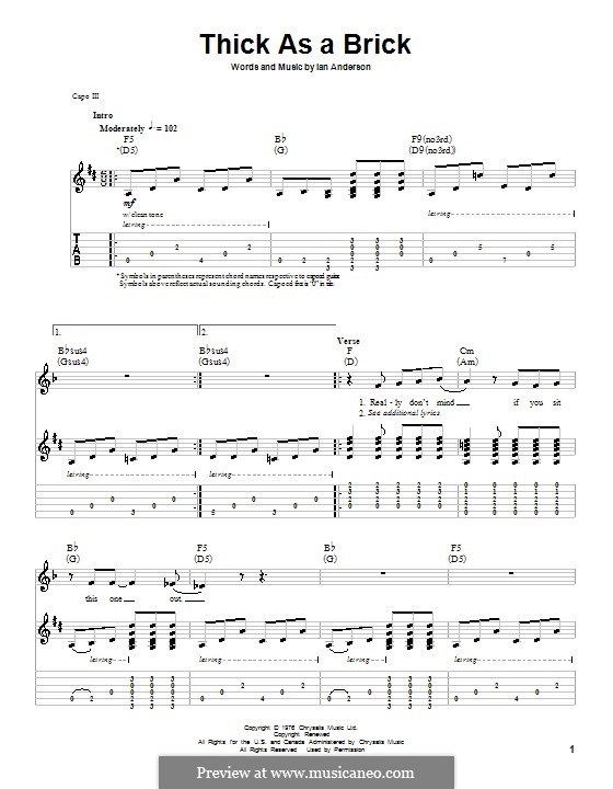 Thick as a Brick (Jethro Tull): Para guitarra com guia by Ian Anderson