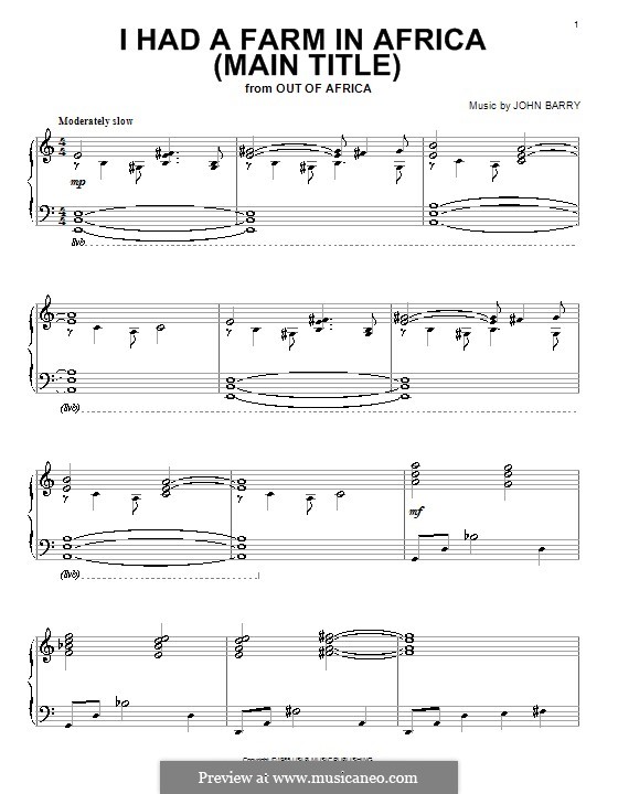 I Had a Farm in Africa (main title from Out of Africa): Para Piano by John Barry