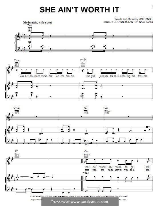 She Ain't Worth It (Glenn Medeiros): Para vocais e piano (ou Guitarra) by Antonina Armato, Bobby Brown, Ian Prince