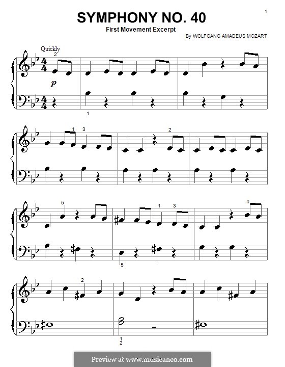 Movement I: Theme, for easy piano by Wolfgang Amadeus Mozart