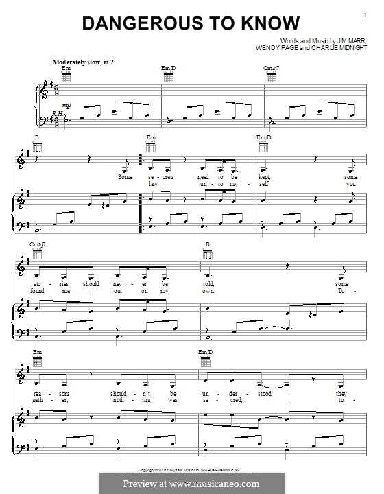 Dangerous to Know (Hilary Duff): Para vocais e piano (ou Guitarra) by Charlie Midnight, Jim Marr, Wendy Page