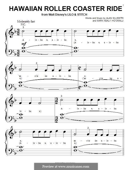 Hawaiian Roller Coaster Ride (from Lilo & Stitch): para piano (versão facil) by Alan Silvestri, Mark Keali'i Ho'omalu