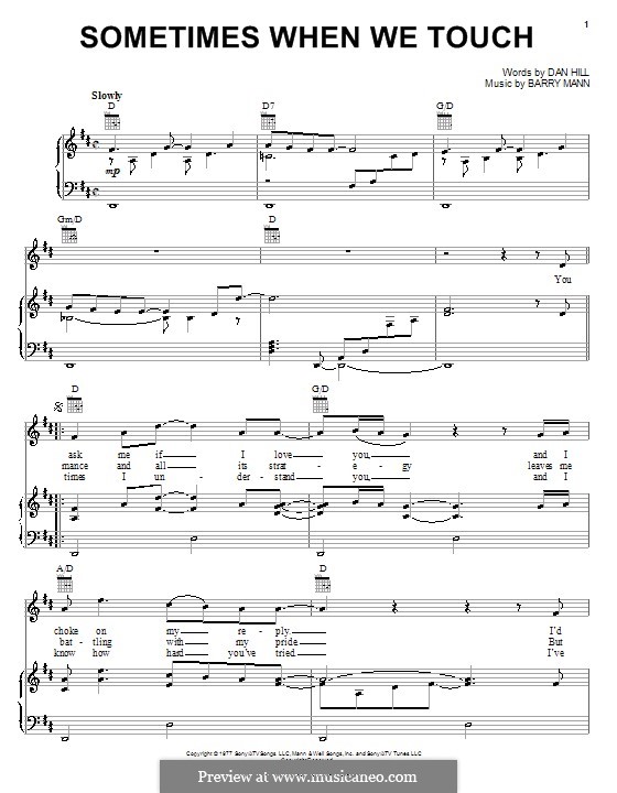 Sometimes When We Touch (Dan Hill): Para vocais e piano (ou Guitarra) by Barry Mann