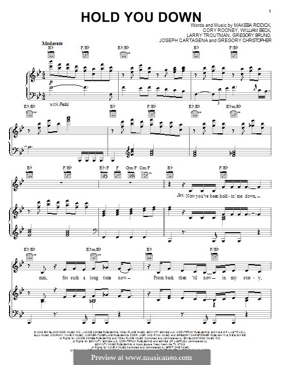 Hold You Down (Jennifer Lopez featuring Fat Joe): Para vocais e piano (ou Guitarra) by Cory Rooney, Gregory Bruno, Gregory Christopher, Joseph Cartagena, Larry Troutman, Makeba Riddick, William Beck