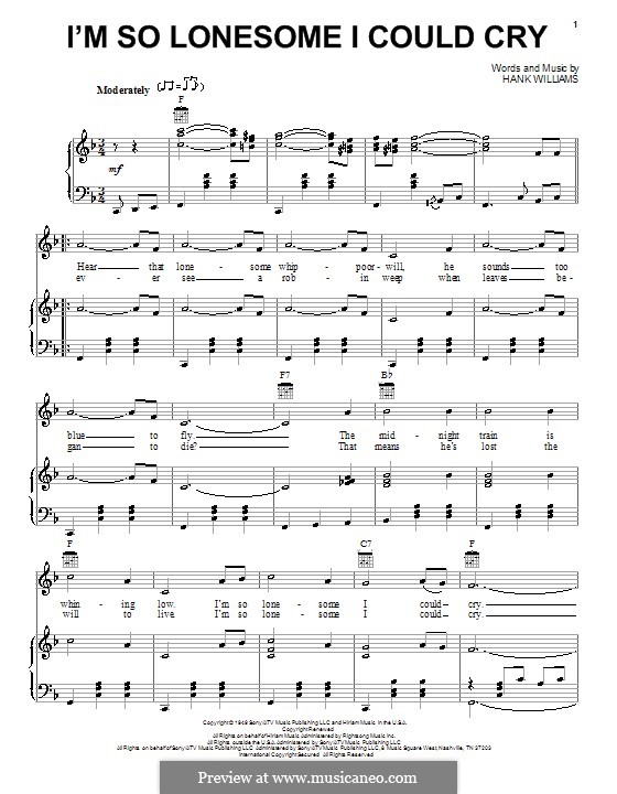 I'm So Lonesome I Could Cry: Para vocais e piano (ou Guitarra) by Hank Williams