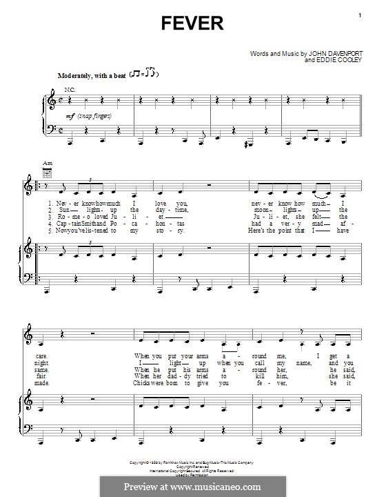 Fever: Para vocais e piano (ou Guitarra) by Eddie Cooley, John Davenport