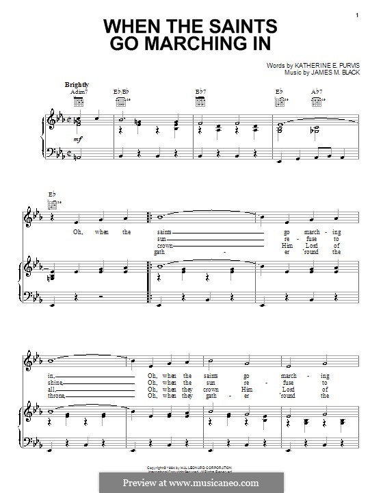 When the Saints Go Marching In: Para vocais e piano (ou Guitarra) by James Milton Black