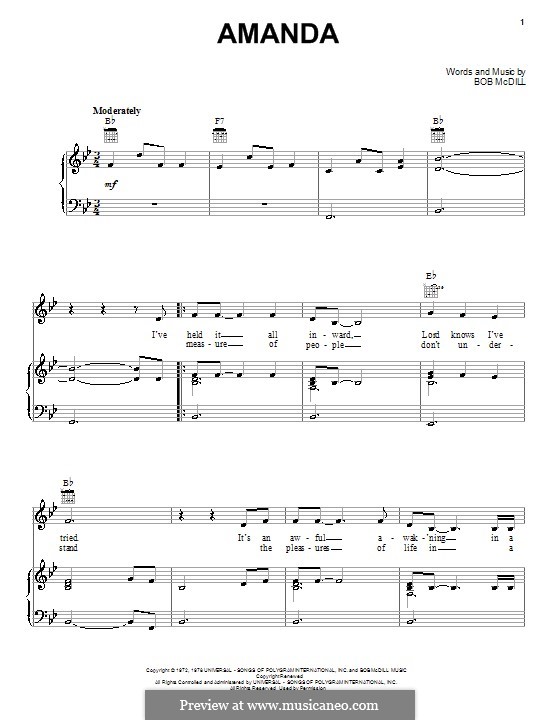 Amanda (Waylon Jennings): Para vocais e piano (ou Guitarra) by Bob McDill