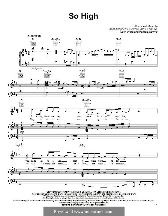 So High (John Legend): Para vocais e piano (ou Guitarra) by DeVon Harris, John Stephens, Leon Ware, Pamela Sawyer, Paul Cho