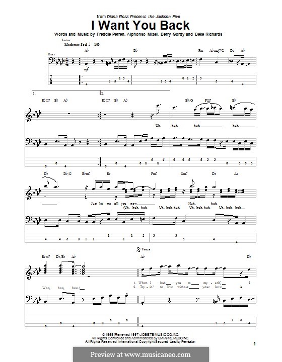 I Want You Back (The Jackson 5): para baixo com guia by Alphonso Mizell, Berry Gordy, Deke Richards, Freddie Perren