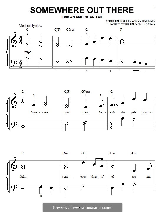 Somewhere Out There (from An American Tail): para piano (versão facil) by Barry Mann, Cynthia Weil, James Horner