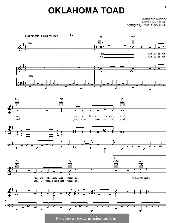 Oklahoma Toad: Para vocais e piano (ou Guitarra) by Dave Frishberg