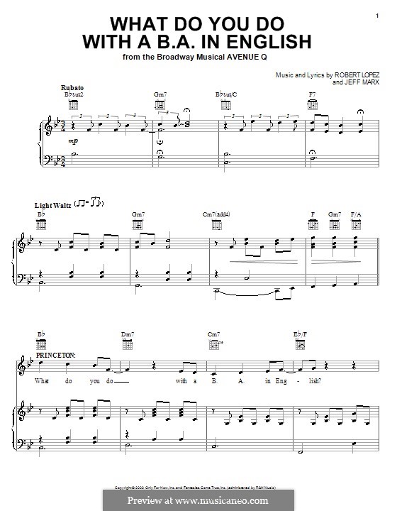 What Do You Do with a B.A. in English (Avenue Q): Para vocais e piano (ou Guitarra) by Jeff Marx, Robert Lopez