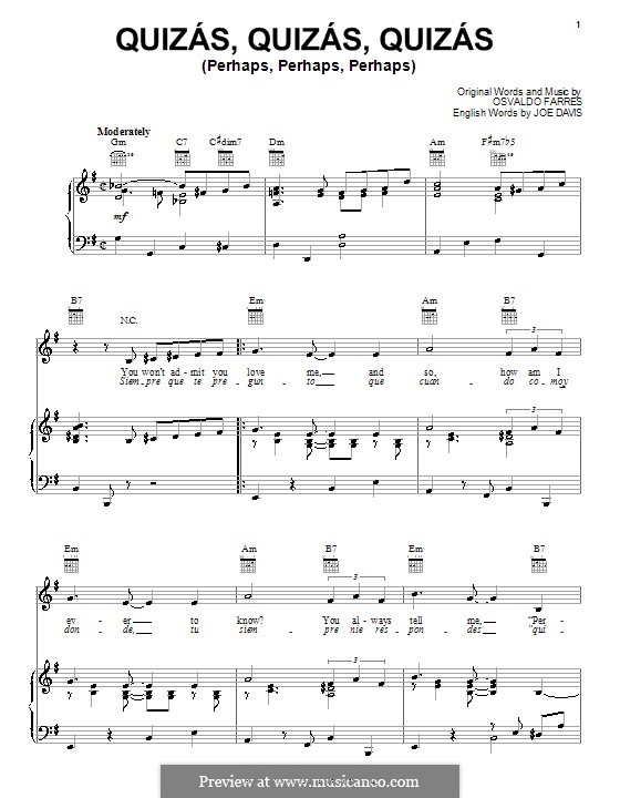 кисас перевод с испанского на русский. Perhaps perhaps ноты. Perhaps, perhaps, perhaps (quizas, quizas, quizas) ноты. Quizas ноты для фортепиано. Quizas ноты для фортепиано.