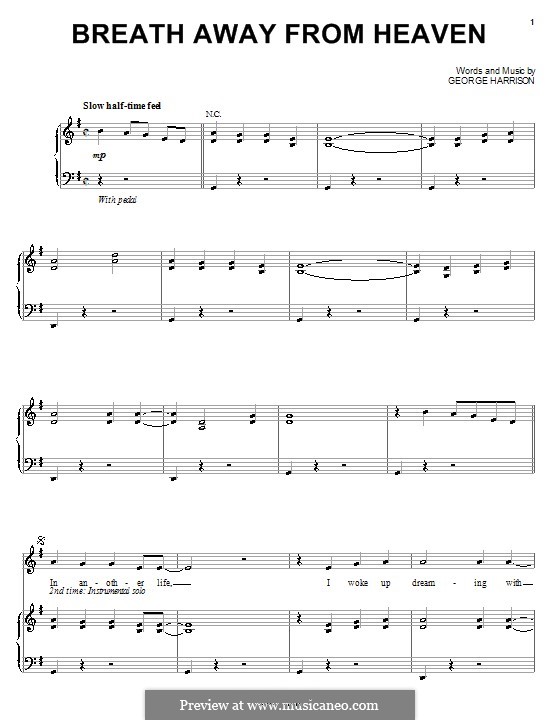 Breath Away from Heaven: Para vocais e piano (ou Guitarra) by George Harrison