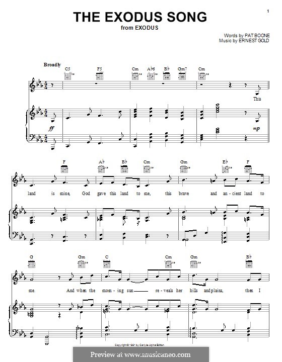 The Exodus Song (Pat Boone): Para vocais e piano (ou Guitarra) by Ernest Gold