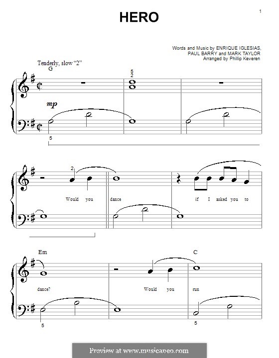 Hero: para piano (versão facil) by Enrique Iglesias, Mark Taylor, Paul Barry