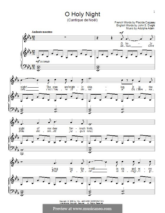 Vocal version (Printable scores): For voice and piano (or guitar) E Flat Major by Adolphe Adam