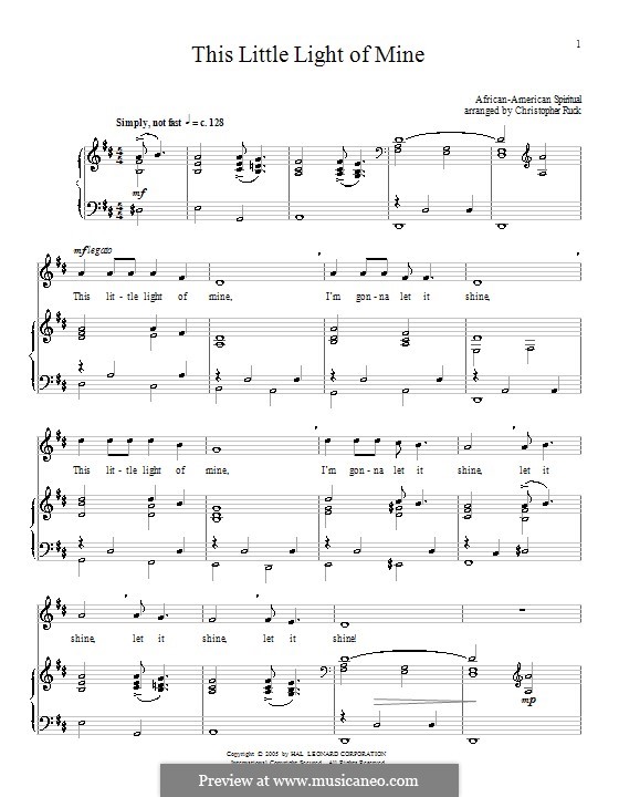 This Little Light of Mine (Printable scores): Para vocais e piano (ou Guitarra) by folklore