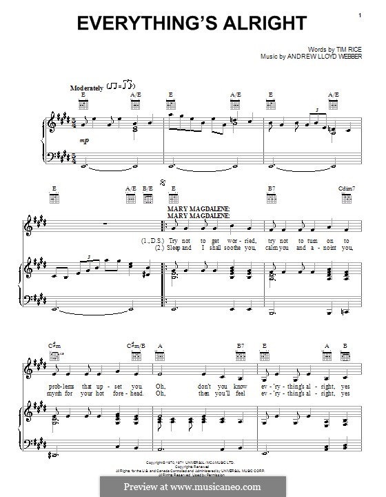 Everything's Alright: Para vocais e piano (ou Guitarra) by Andrew Lloyd Webber