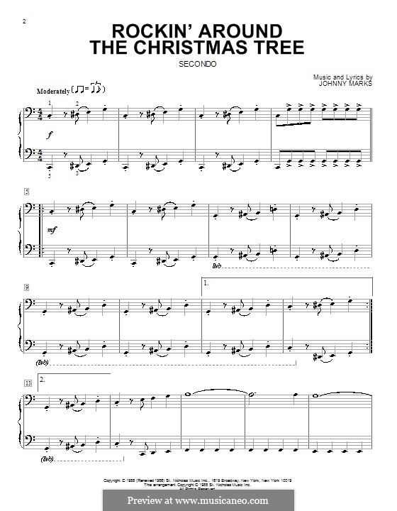 Rockin' Around the Christmas Tree: para piano de quadro mãos by Johnny Marks