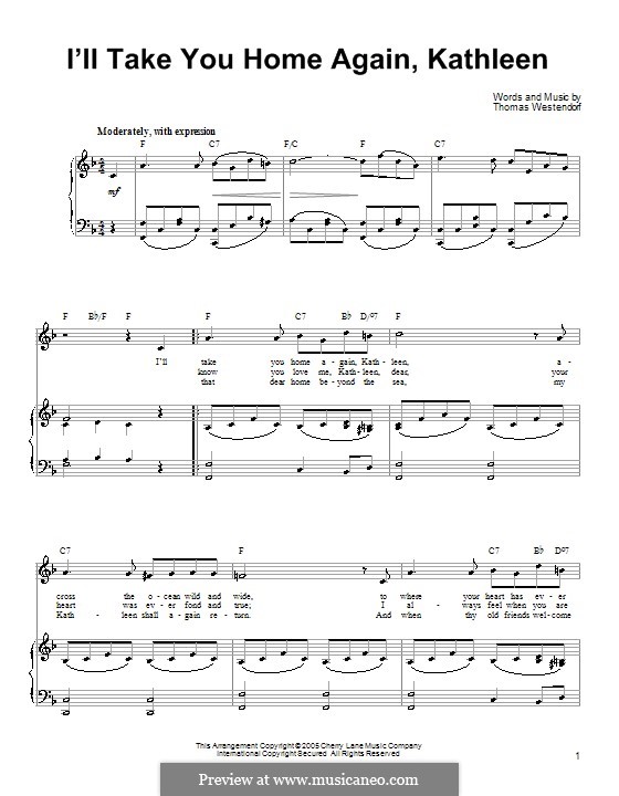 I'll Take You Home Again, Kathleen: Para vocais e piano (ou Guitarra) by Thomas Payne Westendorf
