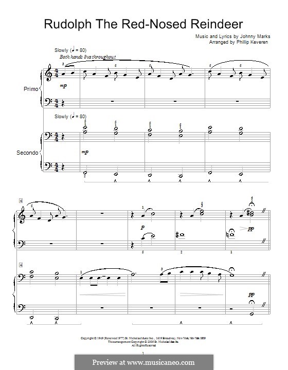 Rudolph the Red-Nosed Reindeer (Piano version): For four hands by Johnny Marks