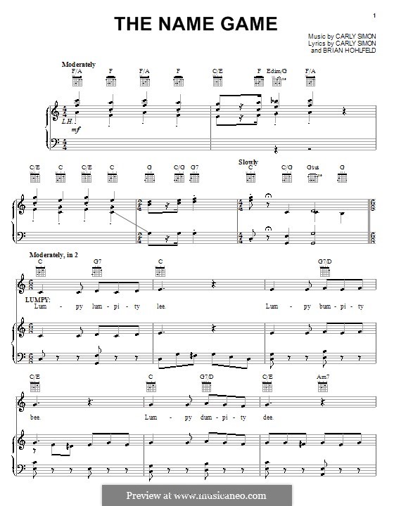 The Name Game (from Pooh's Heffalump Movie): Para vocais e piano (ou Guitarra) by Brian Hohlfeld